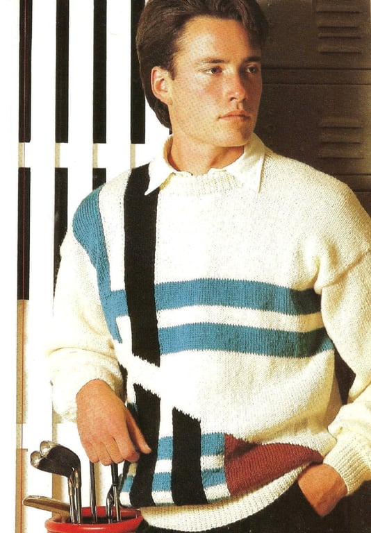 VINTAGE KNITTING PATTERN Mans Colour Block Sweater