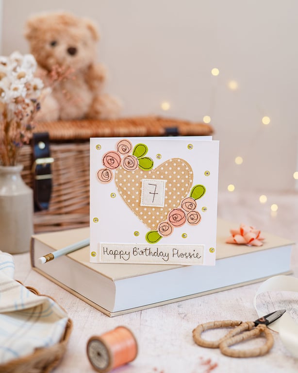 Heart Embroidered Birthday Card - Custom