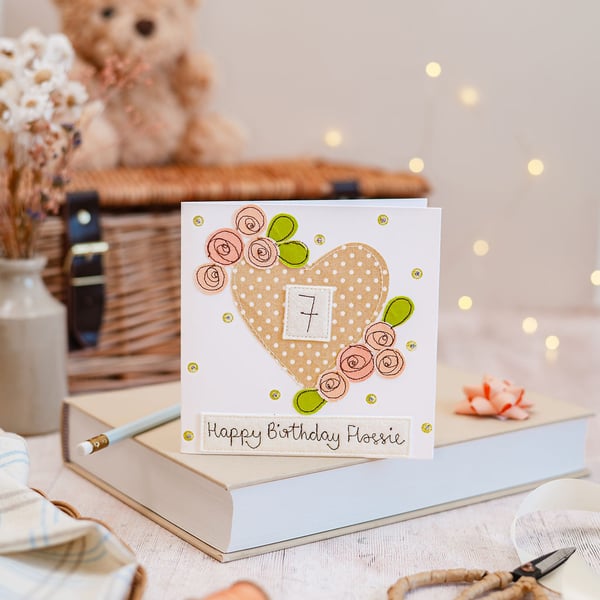 Heart Embroidered Birthday Card - Custom