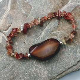 Gemstone Stretch Bracelet with Sunstone, Agate and Sterling Silver