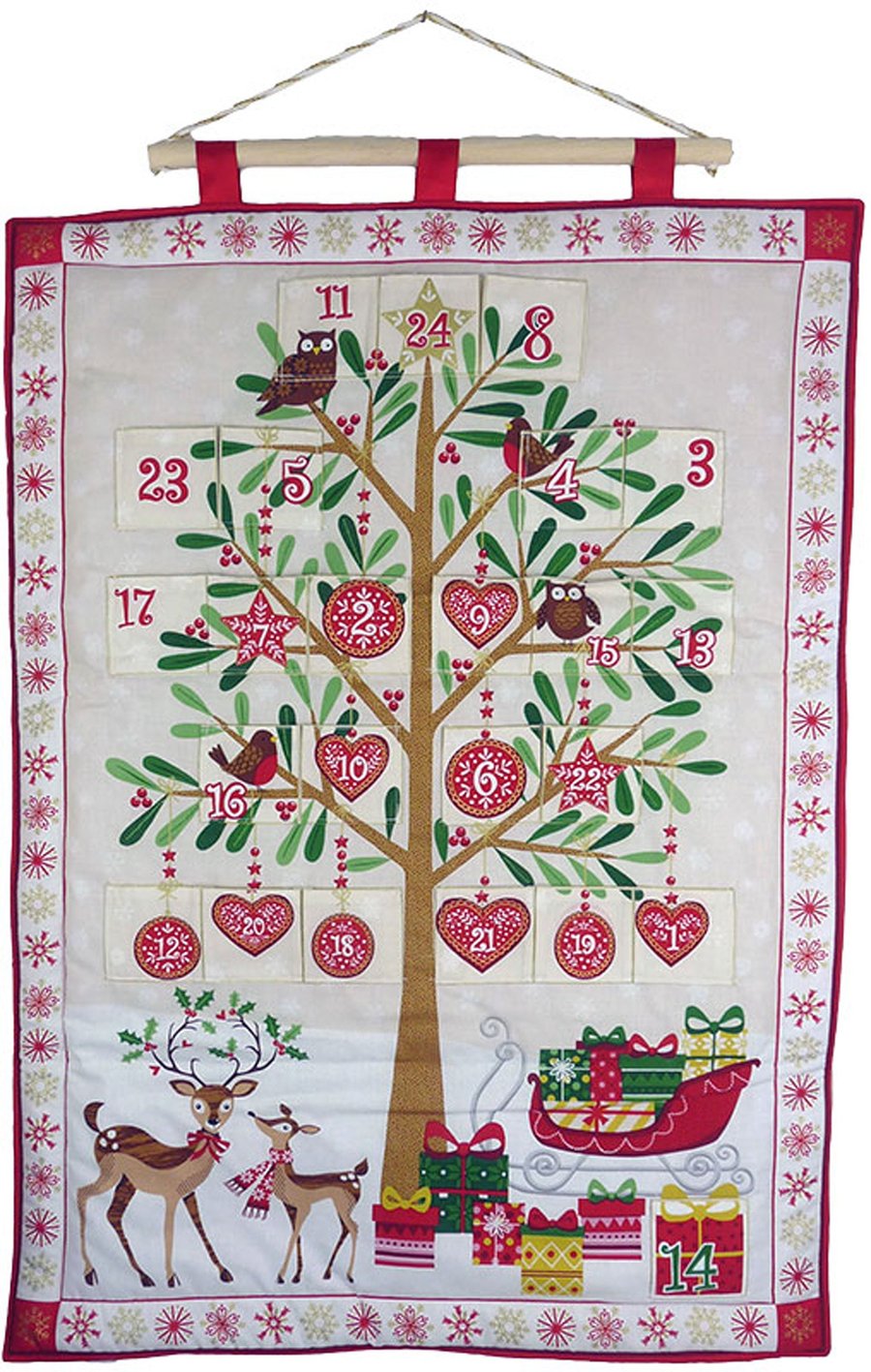 Christmas Advent Calendar - Owls, Reindeers, Santa Sleigh, Robins, Tree