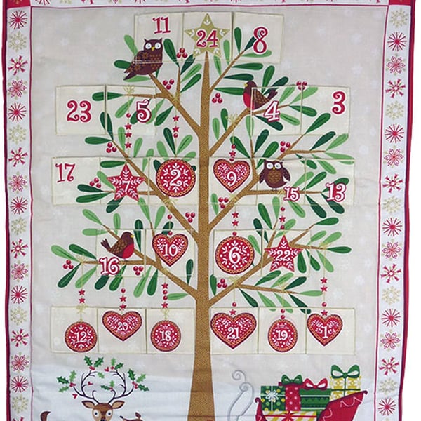 Christmas Advent Calendar - Owls, Reindeers, Santa Sleigh, Robins, Tree