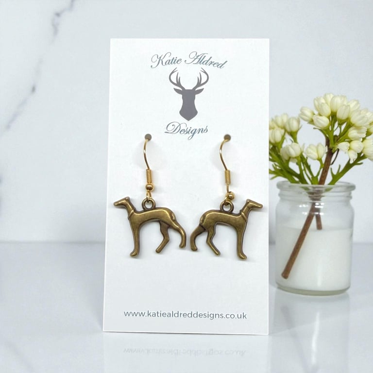 Charm Earrings - Bronze Greyhound