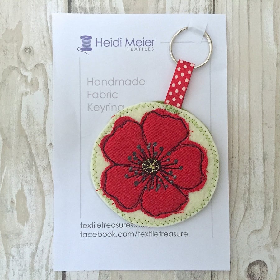 Floral gift - textile poppy key ring