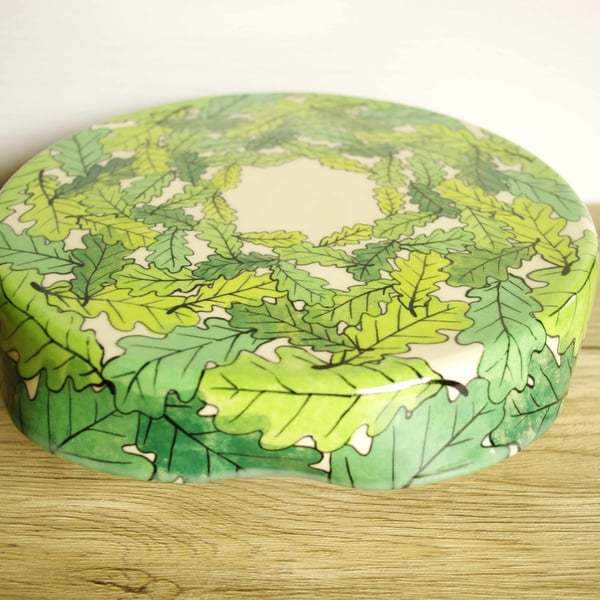 Cake Stand - Green Oak Leaves