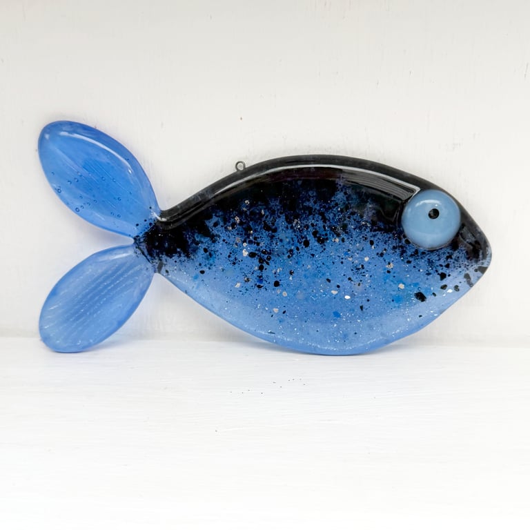 Blue Sparkle Fused Glass Fish Decoration