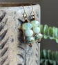 Sage & Mint Green Czech Glass Bead Earrings. Wirework Earrings in Antiqued Brass - Image 1
