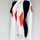 Ziggy Stardust Scarf David Bowie Inspired Thunder Bolts Print. White. Wrap
