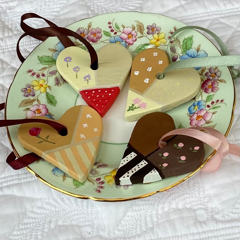 Afternoon Tea, Tea and Biscuits - hand painted hanging decorations (set of 4)