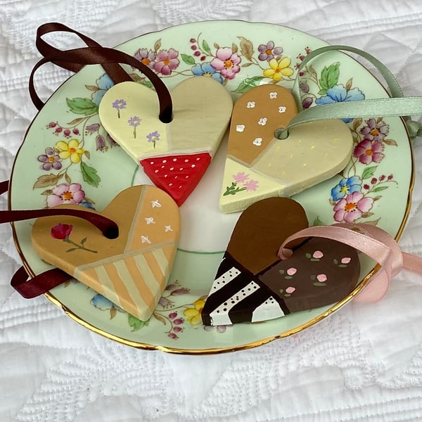 Afternoon Tea, Tea and Biscuits - hand painted hanging decorations (set of 4)