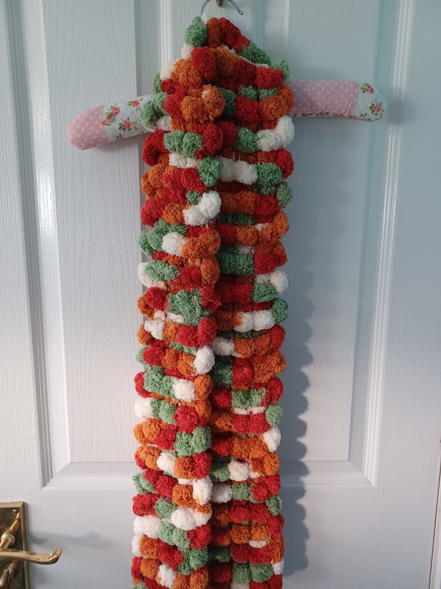 Red, Orange, Green and White Multicoloured Furry Scarf