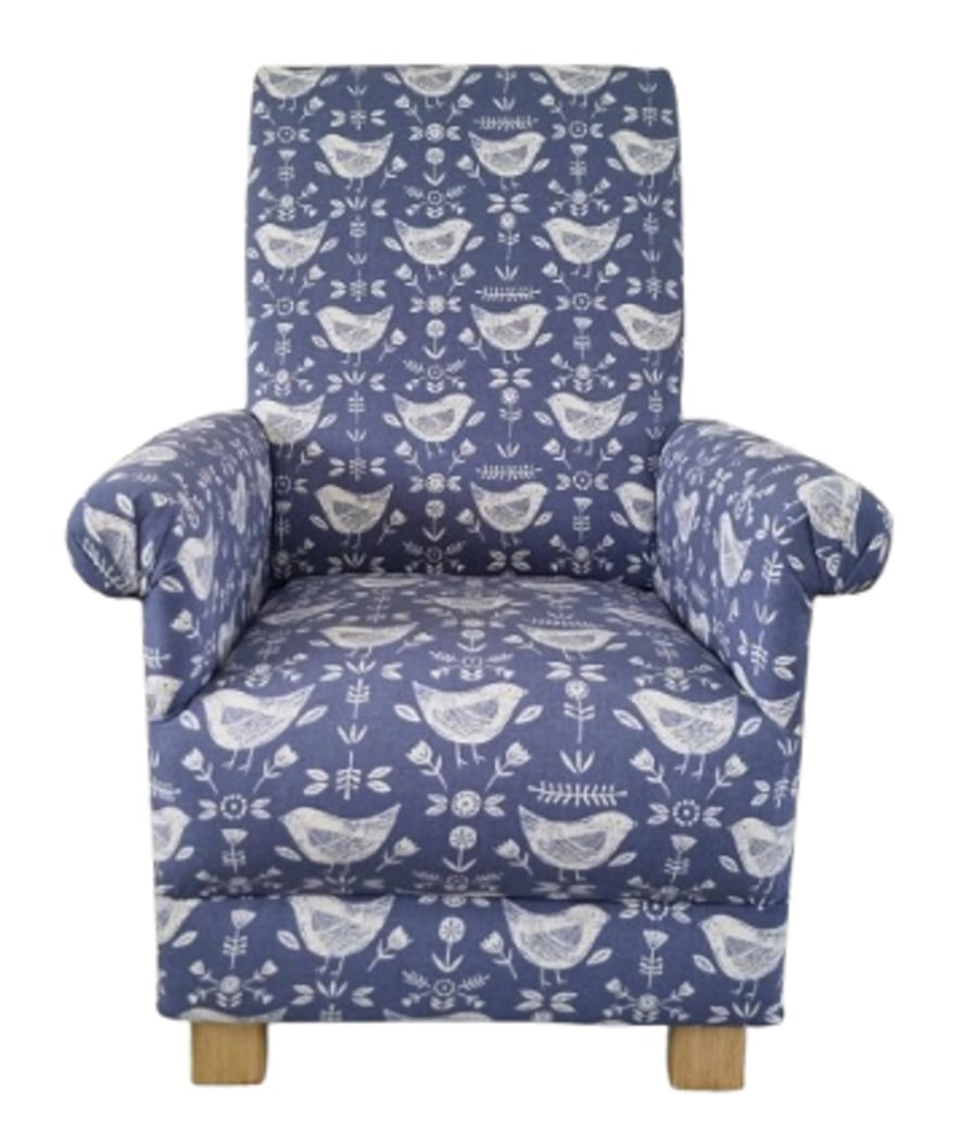 Fryetts Narvik Birds Blue Fabric Adult Chair White Armchair Accent Nursery Small