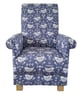 Fryetts Narvik Birds Blue Fabric Adult Chair White Armchair Accent Nursery Small - Image 1