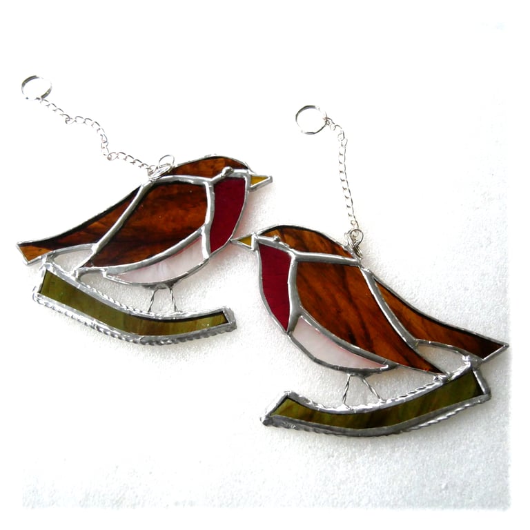 Robin Bird Suncatcher Stained Glass British Handmade 