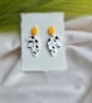 Dalmatian Print Leaf Earrings - Yellow and Monochrome Polymer Clay Dangles