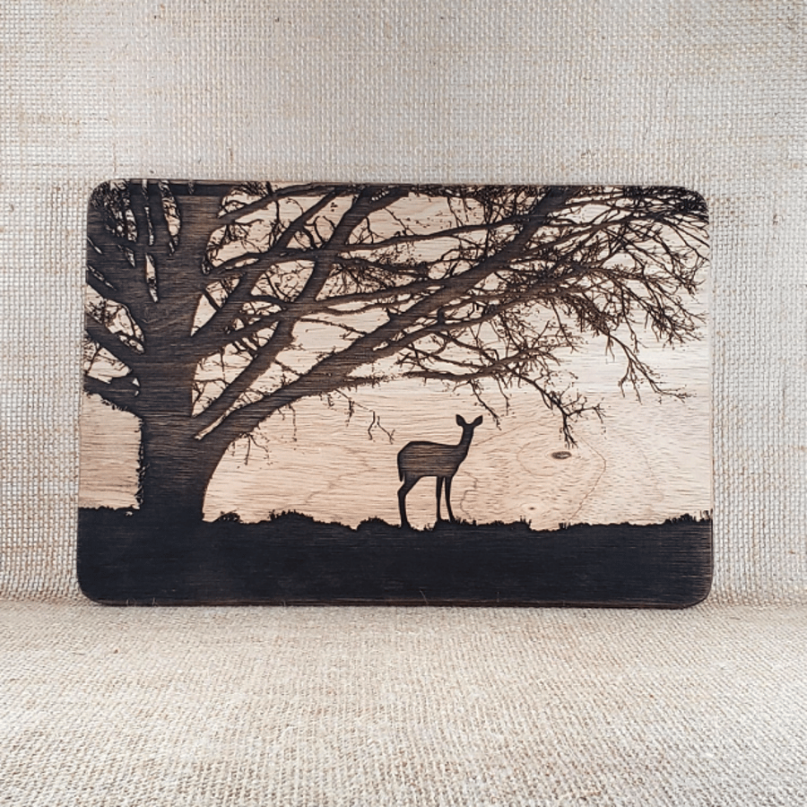 The Lone Deer - Laser Engraved Wooden Plaque