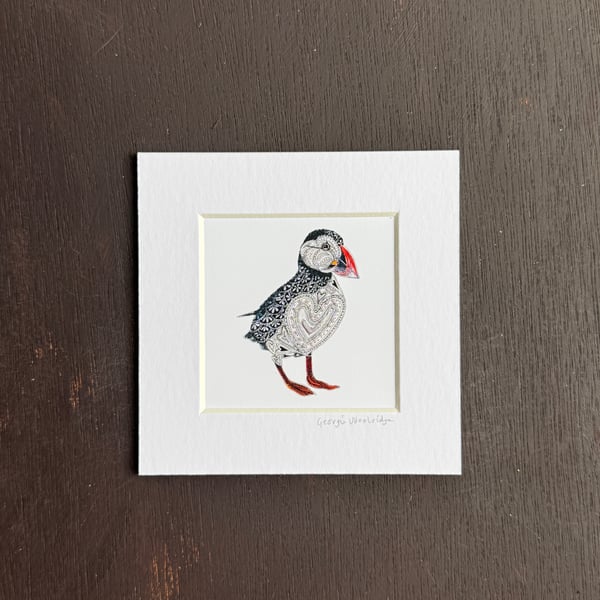 'Puffin Love' 5" x 5" Hand Finished Print