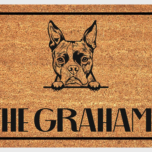 Boston Terrier Door Mat - Personalised Boston Terrier Welcome Mat - 3 Sizes