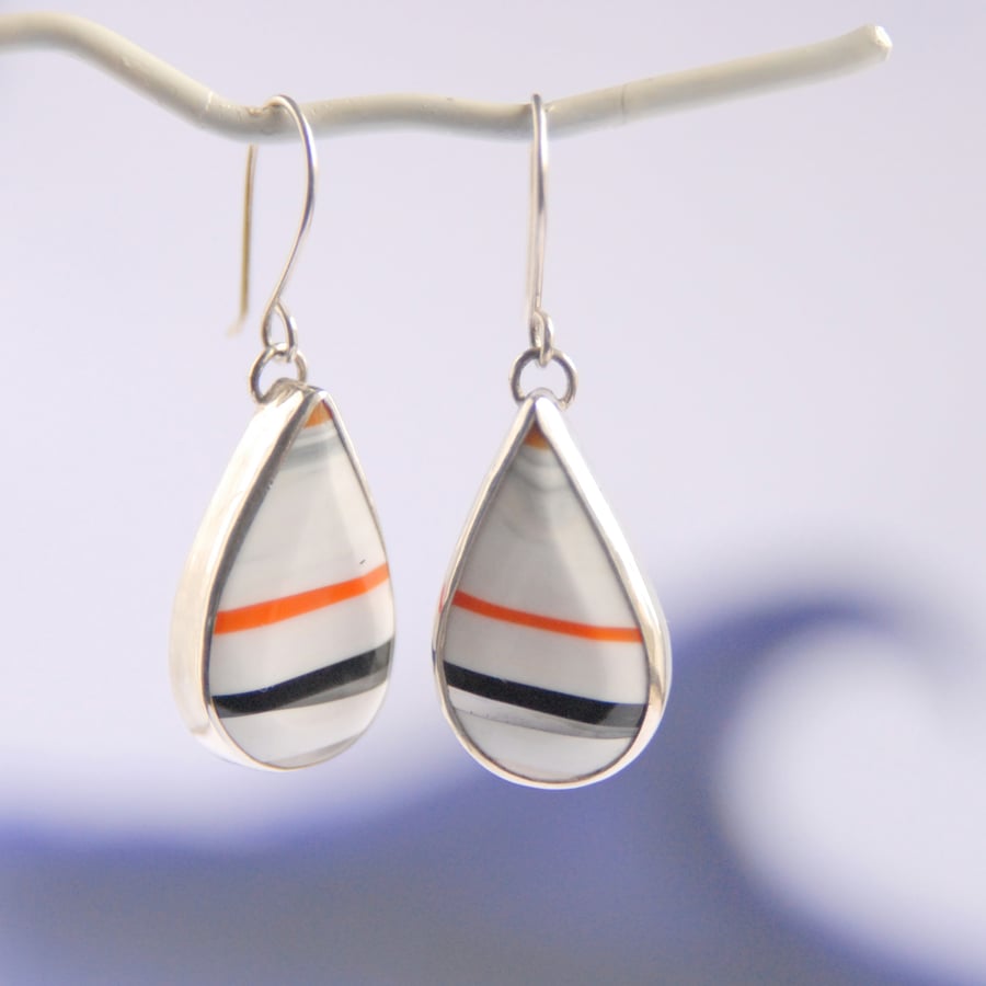 Cornish surfite earrings - white and orange
