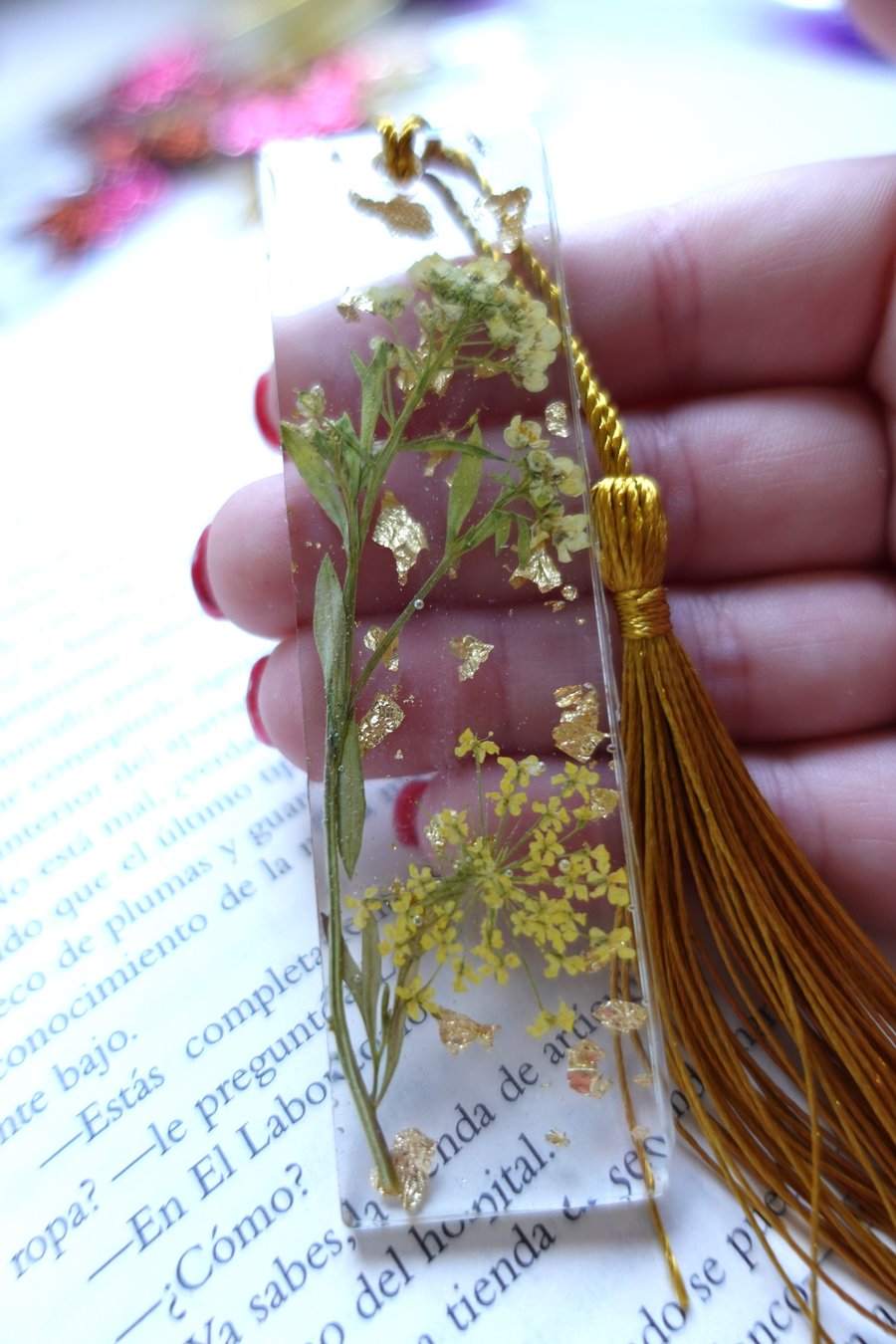 Handmade and personalised bookmark with real pressed flowers