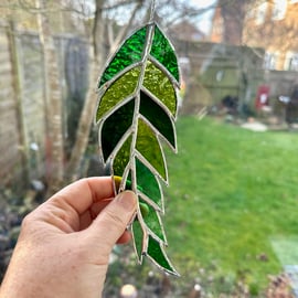 Stained Glass Feather Suncatcher - Handmade Hanging Decoration - Green 