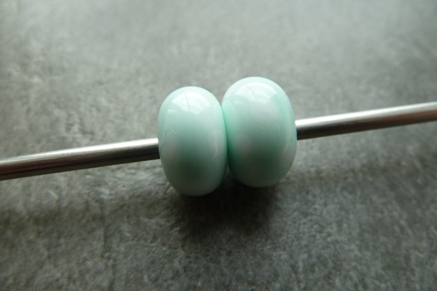 light green and white spot lampwork glass beads