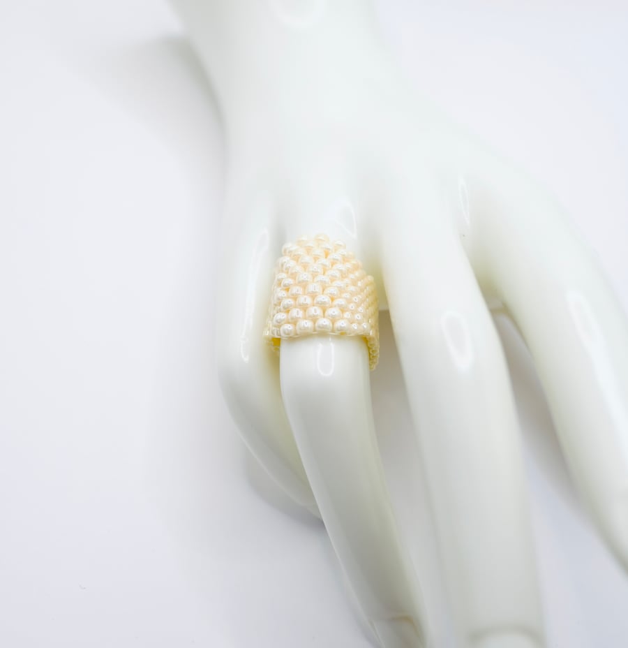 Pearl Beaded Dragon Scale Ring Size N