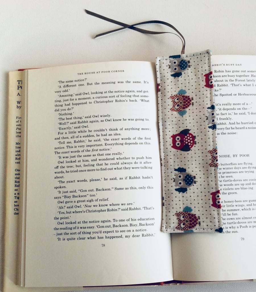 Fabric bookmark, owls