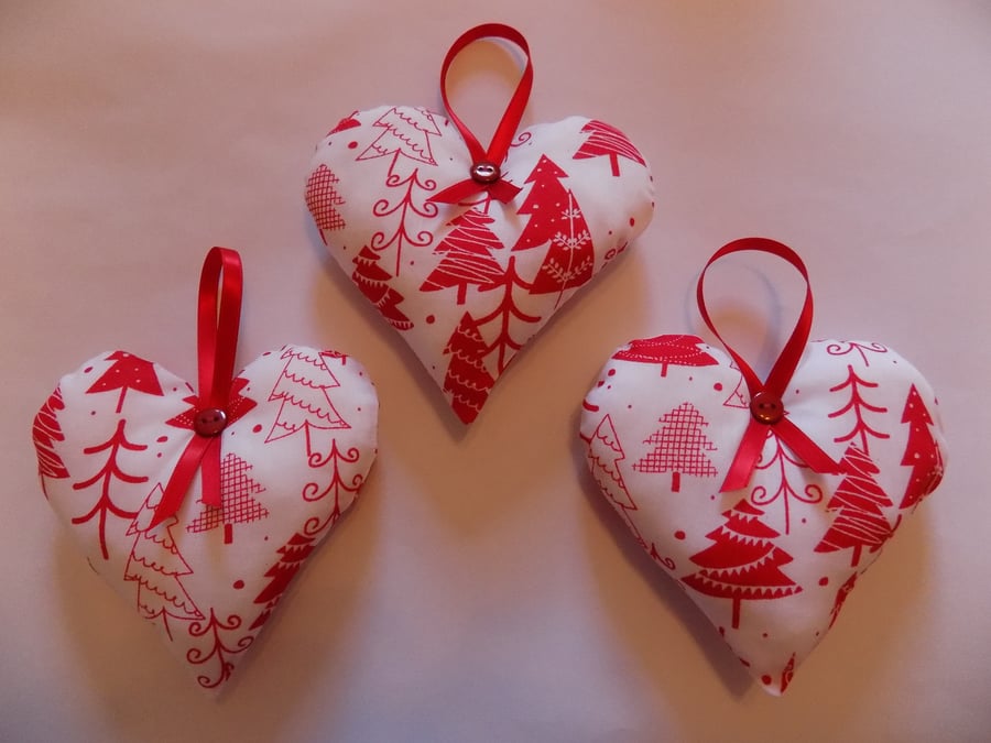 Three Christmas Heart Decorations