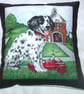 A Dalmation pup outside a fire station  cushion - Image 1