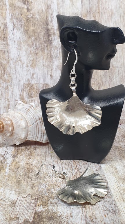  Beautiful Unique Gingko Leaf Earrings Sterling Silver 925 Full Hallmark