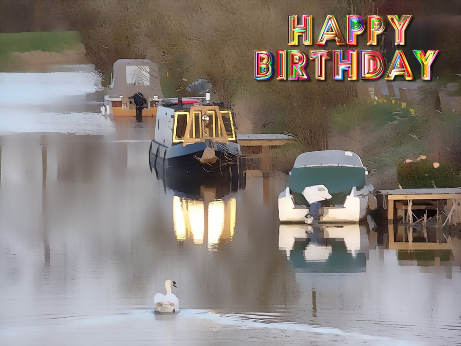 Happy Birthday Arty Swan & Boats Card A5