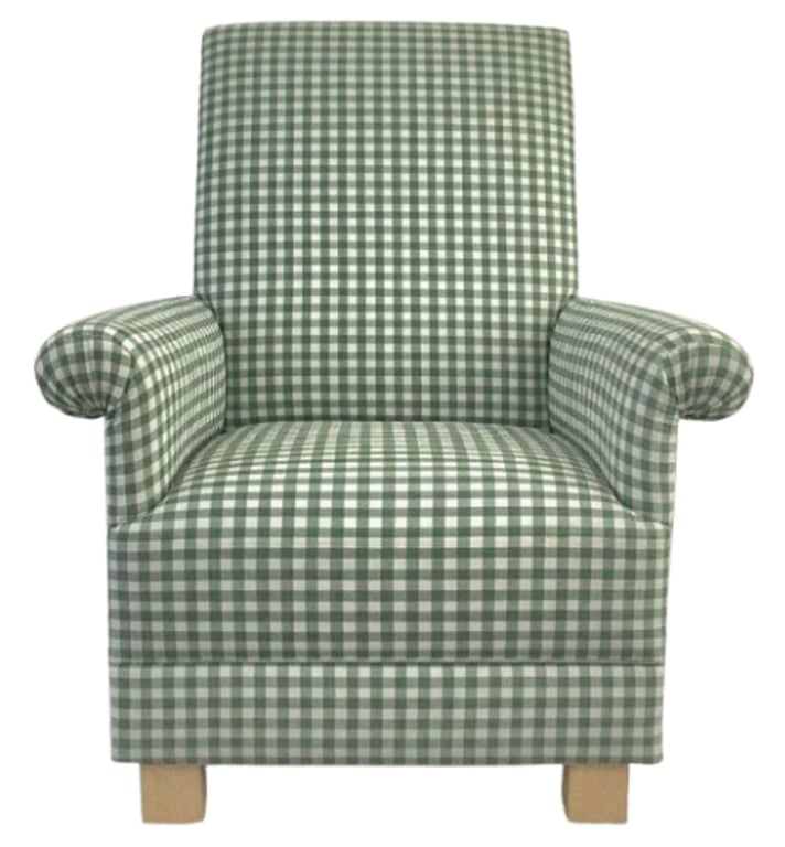 Sage Green Gingham Fabric Adult Armchair Chair Checked Accent Nursery Small New