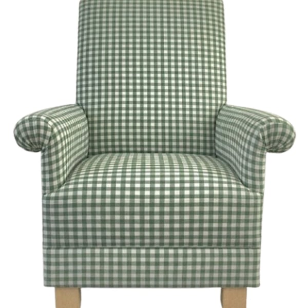 Sage Green Gingham Fabric Adult Armchair Chair Checked Accent Nursery Small New