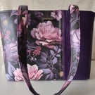 Handmade Moody Floral Tote Bag - Deep Purple Faux Leather & Peonies