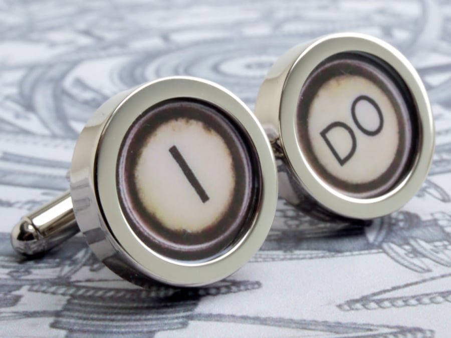 I Do Cufflinks for the Groom in Vintage Typewriter Style