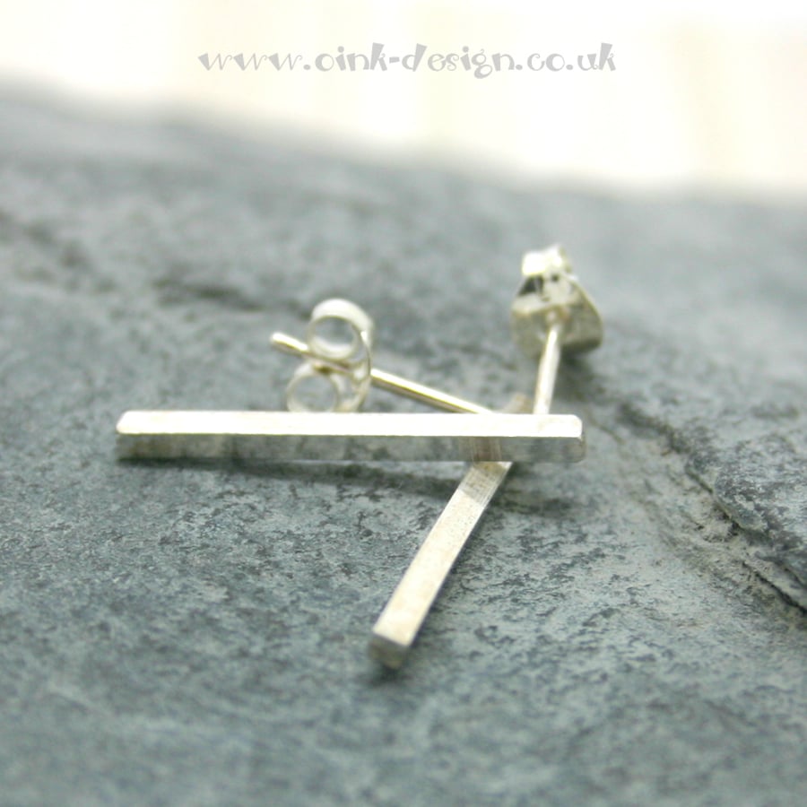  Sterling silver thin square bar stud earrings