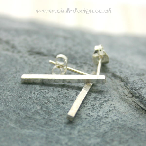  Sterling silver thin square bar stud earrings