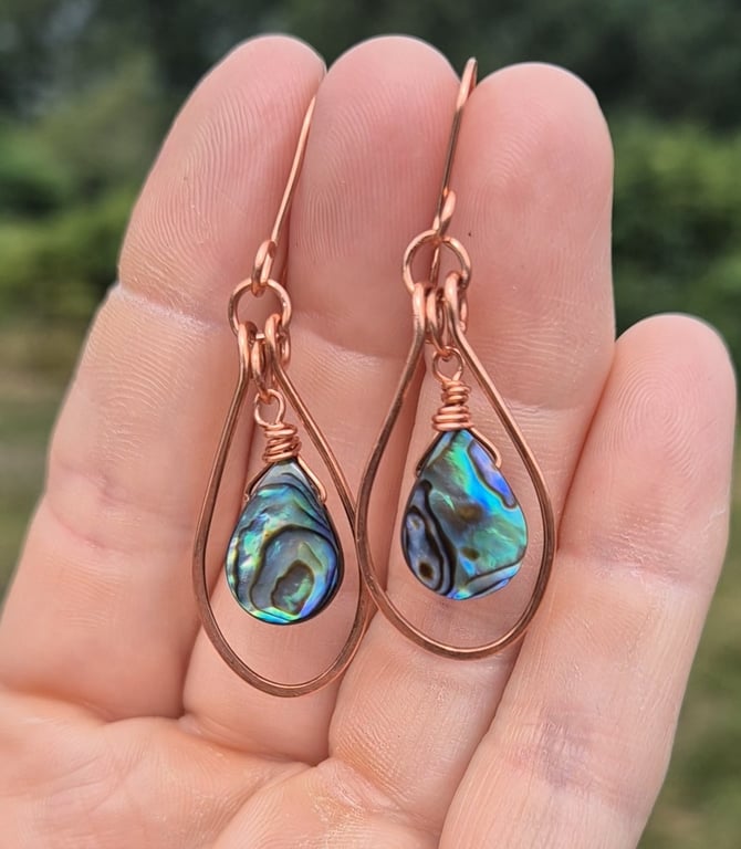 Abalone shell and copper homemade earrings