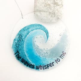 Fused Glass Wave Hanging - Handmade Glass Suncatcher