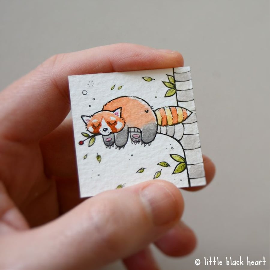 dozy red panda - original miniature artwork
