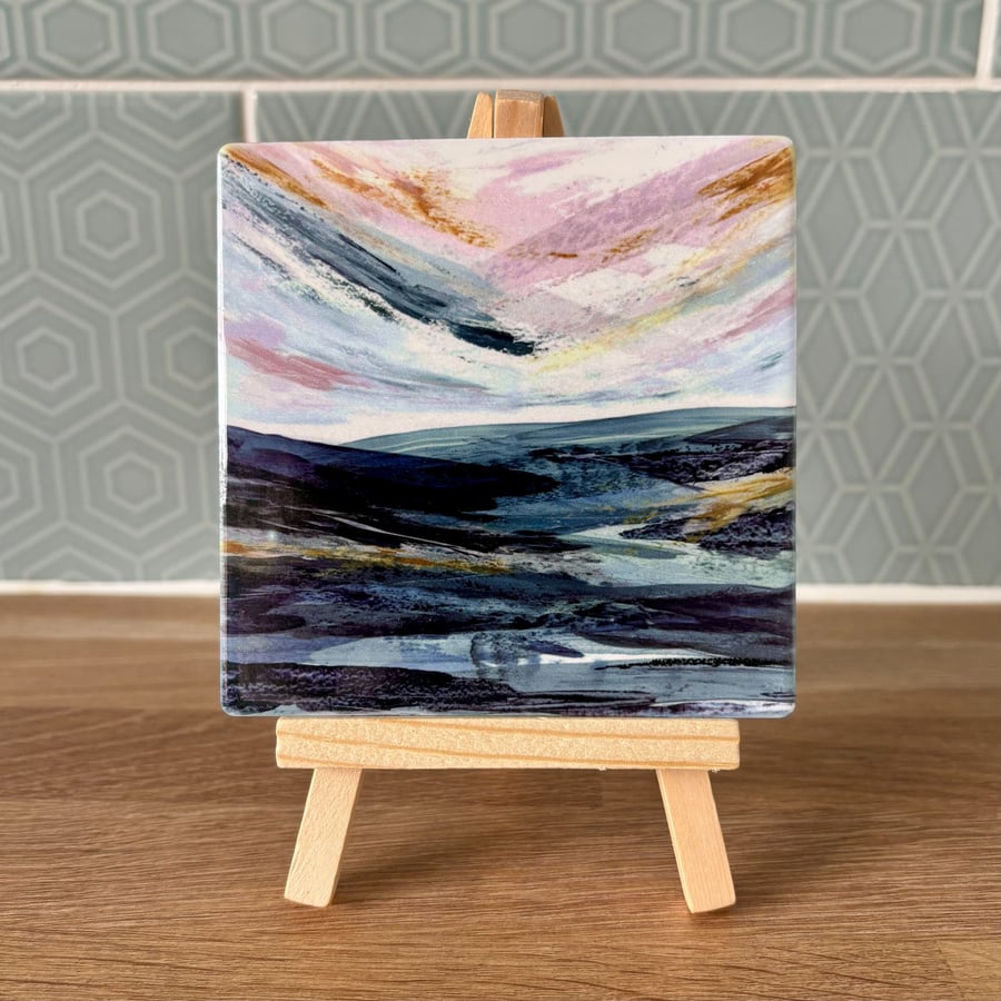 'After the Light Fades' Ceramic Tile with Wooden Easel