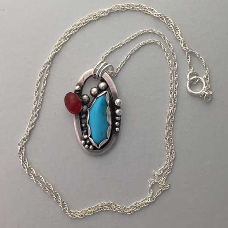 Turquoise Nugget and Carnelian pendant 1 -  Turquoise nugget 