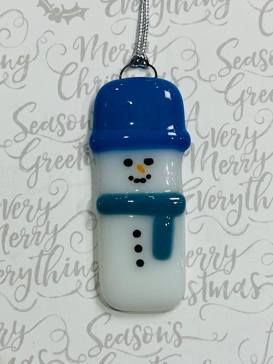 Handmade Fused Glass Snowman Hanging Christmas Decoration 