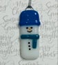 Handmade Fused Glass Snowman Hanging Christmas Decoration 