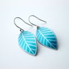 Blue leaf oval earrings