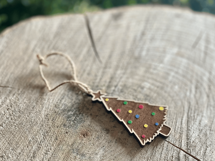 Wooden Christmas Tree Decoration - hand painted laser cut tree decor