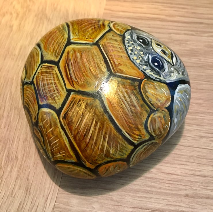 Tortoise hand painted pebble garden rock art pe... - Folksy