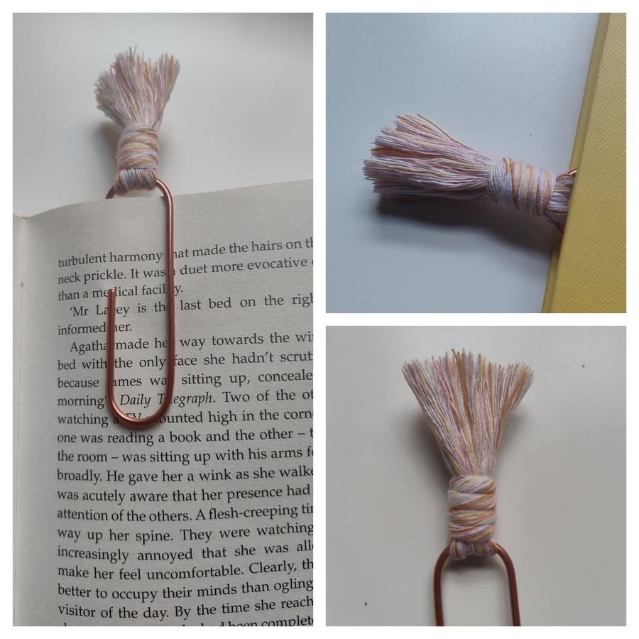 Large metal paperclip copper macrame bookmark