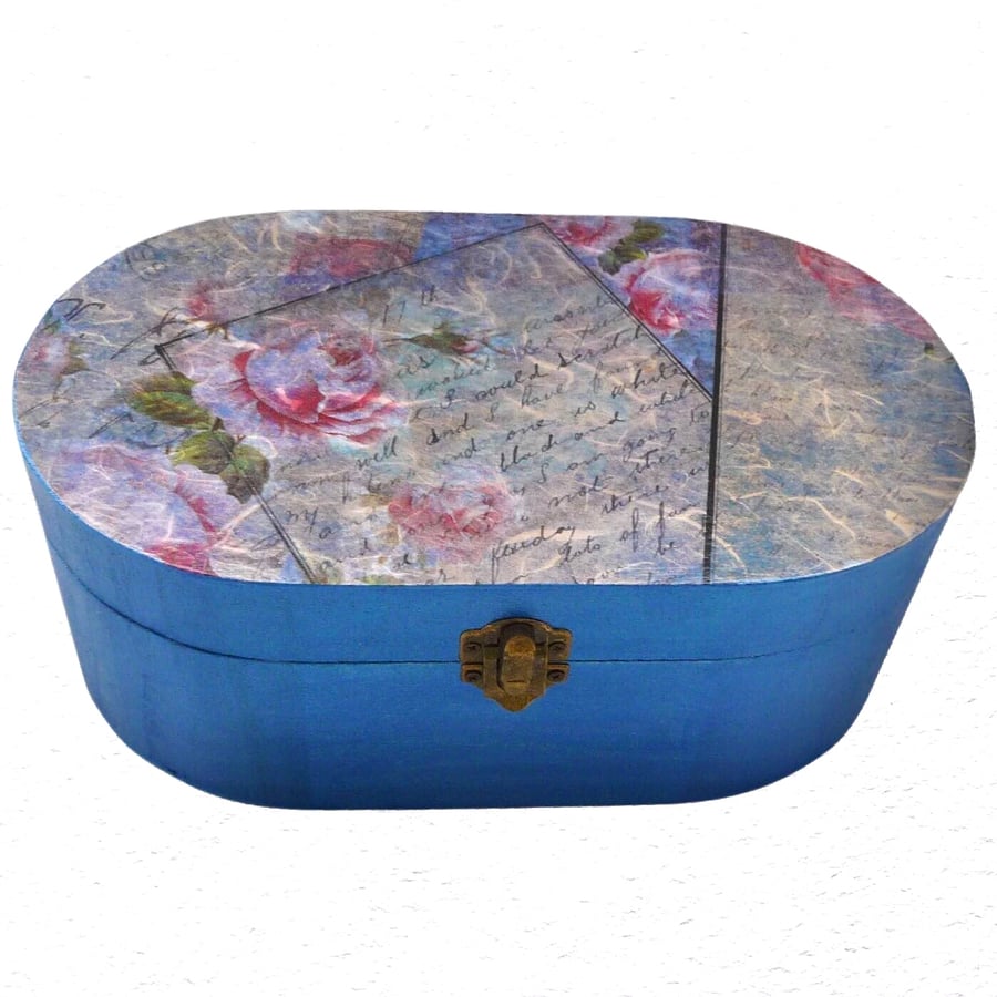 Rose Script: Decorated Wooden Trinket Keepsake Box 24cm